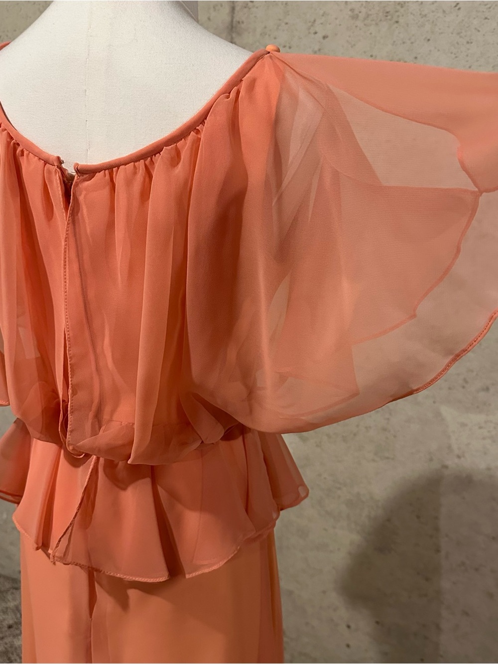 Vintage 70s Chiffon Peach Maxi Dress Formal Fairycore Size XS - Picture 8 of 9